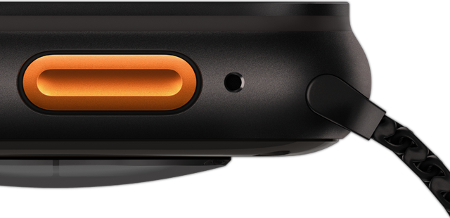 Akční tlačítko jasně viditelné při pohledu z profilu