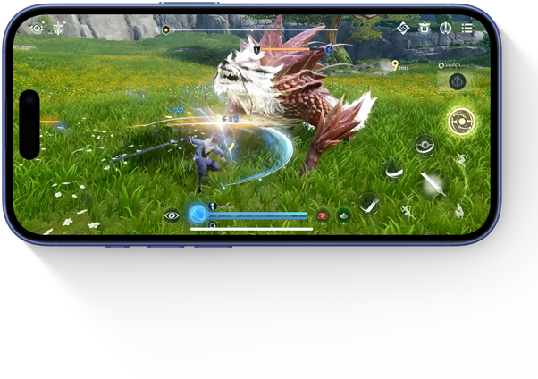 Bojová scéna ze hry, kterou někdo hraje na iPhonu