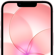 iPhone 17e, částečný pohled na přední stranu se Ceramic Shieldem 2, jemně růžová barva, tapeta s růžovou květinou