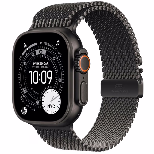 Apple Watch Ultra 3 49mm, Černý titan, Černý Milánský tah L