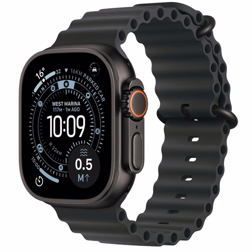 Apple Watch Ultra 3 49mm, Černý titan, Černý Oceánský řemínek